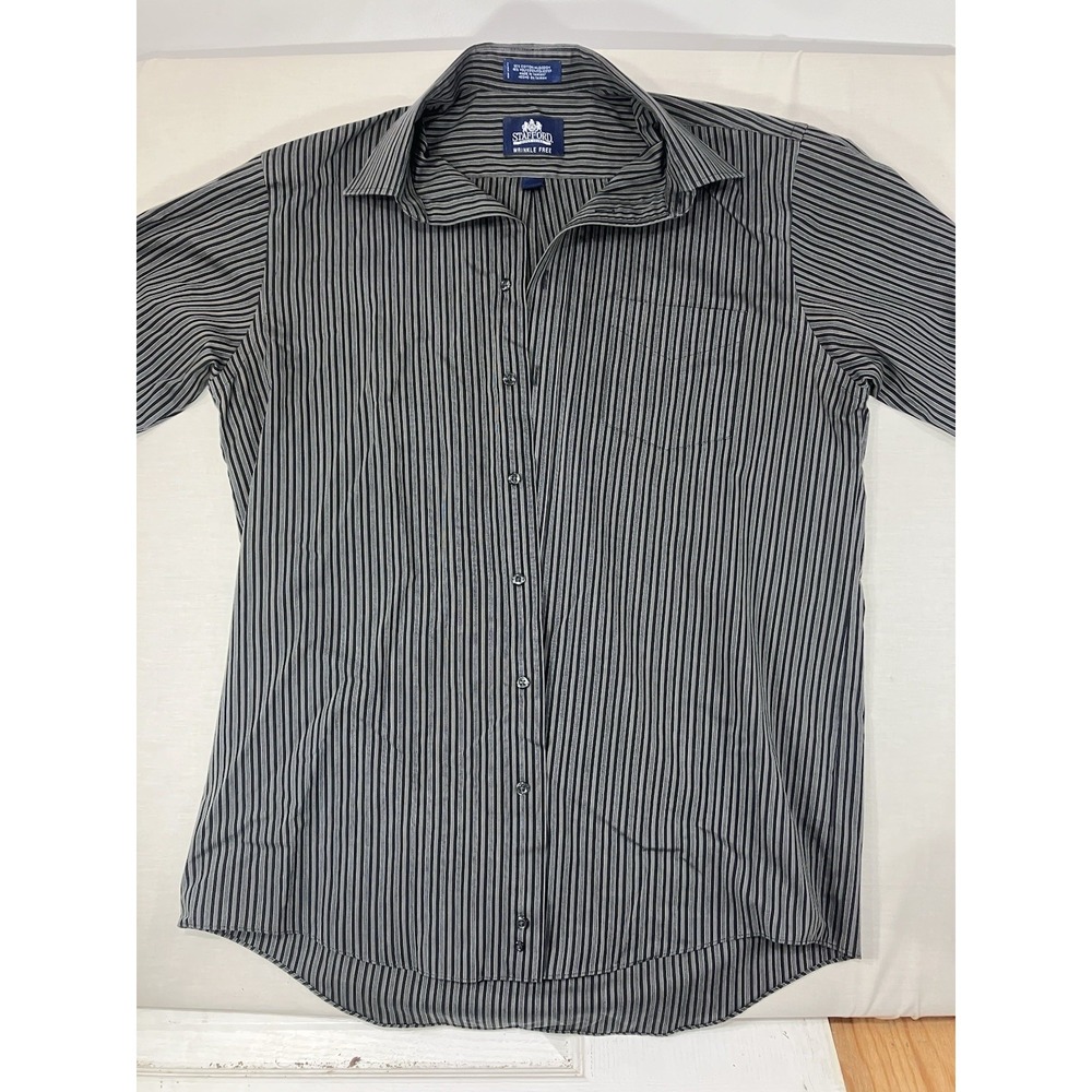 Stafford Button Down LS 16 34/35 Regular Fit  Super shirt -Dark Gray/Stripes (A7